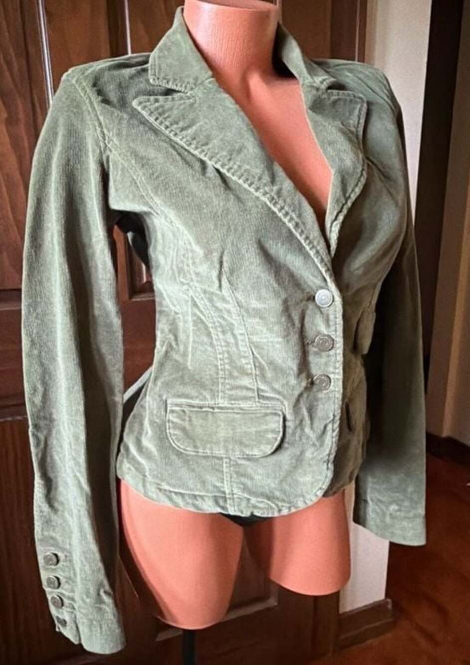 Calvin Klein Jeans Women's Olive Green Corduroy Fitted Blazer Jacket